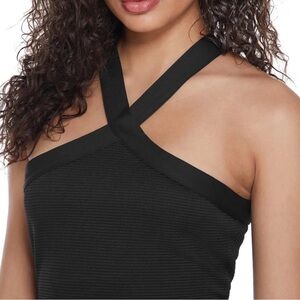 Guess Black Adella Ottoman Crisscross Ribbed Tank Top Med feminine modern